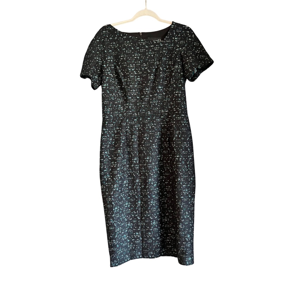 Mes Amies Boutique Black Tweed Dress Teal & White Accents Career Cocktail‎